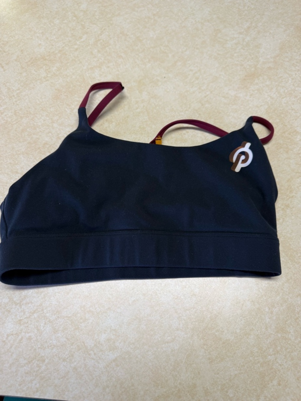 Peloton Black Sports Bra with Burgundy Straps